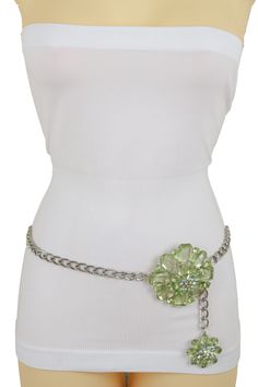 Brand New Trendy Urban Women Skinny Metal Chain Links Waistband Spring Summer Collection Ladies Fashion Style Sexy Belt - day or night classic look or party time Brand new sexy fun and edgy fashion special and unique stylish belt Ladies Fashion Fancy Casual Dressy Style BeltSpecial Style Day Night Evening Party Or Work Fashion Belt Style : Fashion / Waist or Hip Condition : Brand New Color : Silver metal chain links waistband and charm buckle + green beads and rhinestones Size: One Size Belt - A Delilah Core, Funky Belts, Aesthetic Belt, Tiana Costume, Silver Chain Belt, Raspberry Torte, Alien Halloween, Summer Belt, Trendy Belts