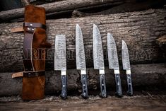 Damascus Steel 5 Pcs Kitchen Knife Chef Set With Leather Roll Kit