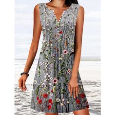 Season:Summer,Spring; Fabric:Polyester; Sleeve Length:Sleeveless; Look After Me:Machine wash; Gender:Women's; Style:Active,Fashion,Modern; Elasticity:Micro-elastic; Occasion:Vacation,Holiday,Daily,Outdoor,Beach; Fit Type:Regular Fit; Dresses Type:Print Dress,Summer Dress,Tank Dress; Pattern:Floral; Design:Buttons,Print; Neckline:V Neck; Front page:FF; Listing Date:05/02/2023; 2024 Trends:2023; Bust:; Length:; Shoulder Width:null; Fit US Size:; Fit UK Size:; Fit EU Size:; Dress Length Type:Mini D Sukienki Plus Size, Printed Summer Dresses, Sleeveless Dress Summer, Floral Fashion, Print Dresses, Slim Dresses, Vestido Casual, Floral Dress Summer, Floral Sleeveless