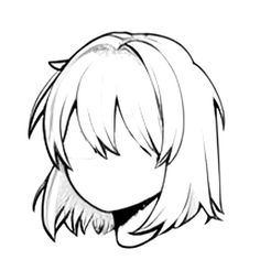 an anime character's head with long hair and bangs, drawn in black and white