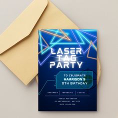 a laser tag party birthday card with envelope