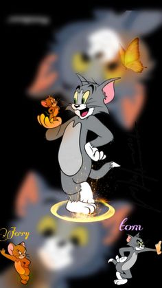 the cartoon character tom and jerry is flying through the air