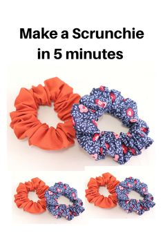 three scrunchies with the words make a scrunch in five minutes