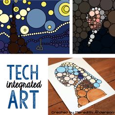 four different art projects with the words tech integrated art