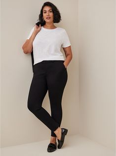 Comfort Flex Waistband Slim Taper Studio Luxe Woven High-Rise Pant, BLACK Black Straight Fit Tapered Leg Pants, Curve Outfits, Black Relaxed Fit Ankle-length Pants, Black Tapered Ankle-length Pants, Black 4-way Stretch Tapered Leg Pants, Torrid Pants, Black Slim Pants, Trouser Pocket, Suiting Fabric