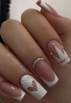 Valentine Nails, Nails Design With Rhinestones, Acrylic Nails Coffin Pink, Nails Polish, Nail Swag, White Nail, Acrylic Nails Coffin Short, Short Acrylic Nails Designs, Luxury Nails