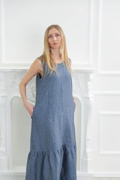 Ready to ship M size long linen dress with pockets ,super oversize model from natural linen yarn 100% natural yarn 100% handmade 100% home made 100 % made with love DETAILS - Made from 100% organic linen - The model is 170 cm tall (regular S) - The dress on picture is size M - As mostly all models in our shop the garment is loose fit - Color on photo - denim blue Dress /tunic /details : M (US 8-10 / EU 36-38 / UK 14-16) - bust 48 cm / 18.89'' -length -140 cm / 55.11'' SHIPPING We use Air Post wi Thick Knit Cardigan, Maxi Dress Winter, Hoodie Sweater Dress, Long Linen Dress, Dress Maternity, Linen Summer, Summer Linen Dresses, Linen Yarn, Dress Linen