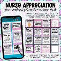 the nurse appreciation printables for nurses are displayed on an iphone and in front of a