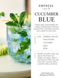 an advertisement for a cocktail with mint and cucumber