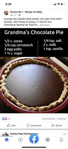 a chocolate pie is on the twitter page