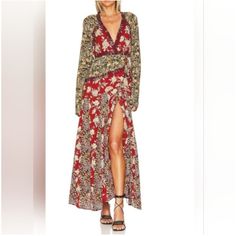 Free People Tilda Mixed Floral Long-Sleeved Maxi Womens Size Small A Plunging V-Neckline And Billowy Blouson Sleeves Add A Feminine Flair To The Tilda Dress From Free People, Complete With A Figure-Flattering Wrap Silhouette. Product Details Tie Closure V-Neck Long Blouson Sleeves Lined Imported Product Specifications 54" Length Material & Care Modal Machine Washable W24 Similarities # Reformation Anthropologie Zara Lna Tularosa Lovers + Friends And Nbd Amanda Uprichard Norma Kamali Michael Cost Red Maxi Dress For Fall Festival, Fitted Long Sleeve Dresses With Boho Print, Red Boho Print Maxi Dress For Fall, Fall Red Maxi Dress With Boho Print, Fall Boho Print Red Maxi Dress, Red Long Sleeve Bohemian Maxi Dress, Red Long Sleeve Boho Print Dress, Free People Maxi Dress Red, Multicolor Floral Print V-neck Boho Dress