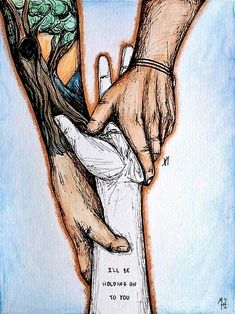 a drawing of two hands holding each other