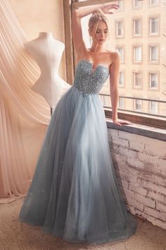 This stunning Strapless Sequin & Tulle A-Line Dress By Cinderella Divine is perfect for special occasions. Crafted from a high-quality sequin fabric and tulle, this dress is sure to turn heads. Its A-line silhouette flatters all body types and its sweetheart neckline adds a delicate, romantic touch. Tulle Skirt Dress, Light Blue Prom Dress, Smoky Blue, Gold Prom Dresses, Cinderella Divine, Prom Dress Plus Size, Prom Ball Gown, Burgundy Prom Dress, Embroidered Bodice