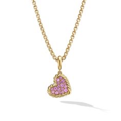 Featuring a stunning 18k Yellow Gold heart pendant adorned with pave Pink Sapphires and a secondary Green color, the DY Elements Amulet collection boasts a total carat weight of 0.29. Heart Pendant Gold, Green Collection, Amulets, Sapphire Necklace, Pinky Ring, Heart Jewelry, High Jewelry, David Yurman, Jewelry Pouch