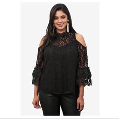 Black Cold Shoulder Tunic Lace See Other Listings For Ruby Red Option. Date Night Or Weekend Party. Beautiful Lace Shirt. Cold Shoulder Lace, Style Box, Lace Tunic, Lace Shirt, Plus Size Tops, Mock Neck, Cold Shoulder, Stylish Outfits, Plus Size Outfits