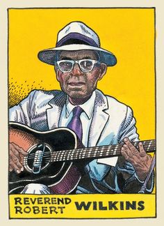 a drawing of a man with glasses and a hat holding a guitar in his right hand