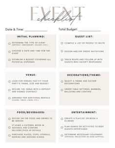 the event checklist is shown in white with black and gray text, including an image of