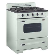 a white stove with two burners and one oven door open, on a white background