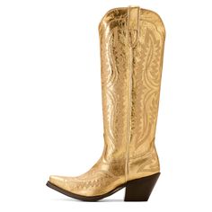 Gorgeous stitching, premium leather, and the knee height make our best-selling Casanova boot a showstopper wherever it goes. With the comfort you need for long nights boogying at country concerts and twirling on the dance floor, it'll turn heads whether you've paired it with cutoffs or your favorite summer dress. Casanova Western Boot | Product Features : 0 : ATS® technology provides ergonomic support on uneven terrain, 1 : Vegetable-tanned leather sole, 2 : Resoleable Goodyear leather welt cons Gold Knee-high Boots For Fall, Fitted Leather Knee-high Boots For Rodeo, Gold Western Boots For Winter, Gold Leather Knee-high Boots For Fall, Western Gold Heeled Boots, Gold Snip Toe Boots For Fall, Western Style Gold Heeled Boots, Gold Fitted Leather Boots, Fitted Gold Leather Boots