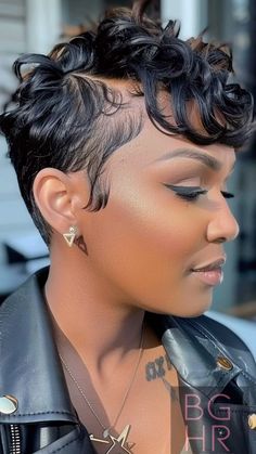 Wavy Pixie Hairstyles, Pixie Cut For Black Women, Short Wavy Pixie, Short Hairstyles For Black Women, Trendy Short Hairstyles, Black Hair Short Cuts