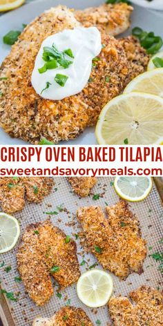 crispy oven baked tilapia with lemons and parsley on the side