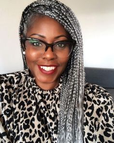 10 Ways to Go Gray and Rock All the Way Through Transition Salt And Pepper Braids, Grey Box Braids, Grey Hair Braids, Going Gray Gracefully, Grey Hair Looks, Grey Hair Transformation, Salt And Pepper Hair, Grey Hair Inspiration, Beautiful Gray Hair