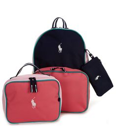 From Polo Ralph Lauren&#x2C; this set features:Matching 3-piece set2-way zippered closure Padded laptop sleeve Front zip pocketAdjustable strapLunchbox included has 2-way zip closureSliver food grade Peva insulation /inner mesh pockets to help keep your meal organizedAlso include pencil case &#x2C;has zip closure Clap to attach to the backpack Backpack: 16.5"H x 11"L x 5"D; Strap Length: 36" (longest)&#x2C; 18&q Polo Ralph Lauren Kids, Classic American Style, Ralph Lauren Kids, Pencil Bag, Ralph Lauren Collection, Pencil Bags, Luggage Sets, Bag Set, School Backpacks