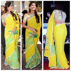 hhcguiltfree: "#SonamKapoor wears her #AbuJaniSandeepKhosla sari well don't you think? Tap for more." Sonam Kapoor Saree, Rhea Kapoor, Lace Saree, Bollywood Outfits, Yay Or Nay, Casual Saree, Saree Trends, Blouse Neck Designs, Elegant Saree