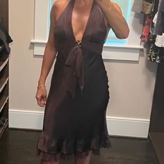 Roberto Cavalli Brown Dress. Silk With Ruffles At The Bottom. Halter Top. Great Condition Chocolate Brown Dress, Roberto Dress, Roberto Cavalli Dress, Cavalli Dress, Dress Silk, Brown Dress, Roberto Cavalli, Chocolate Brown, Halter Top