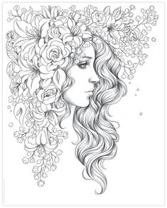 a drawing of a woman with flowers in her hair and the words, i love you