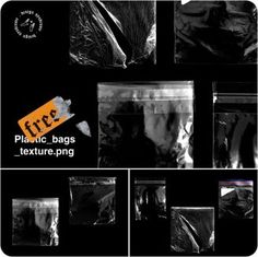 black and white photograph of plastic bags with text overlaying the bag is an orange sticker that says free