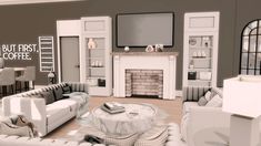 a living room filled with furniture and a flat screen tv mounted on the wall above a fireplace