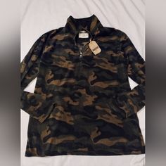 Men's Camouflage Flannel Top, North Crest, Size M, 100% Polyester, 22" Armpit To Armpit, 28" Length Camouflage Tops For Outdoor Fall Activities, Winter Camouflage Top For Outdoor, Black Military Tops For Outdoor, Black Military Style Tops For Outdoor, Flannel Tops, Black Green, Camouflage, Mens Shirts, Man Shop