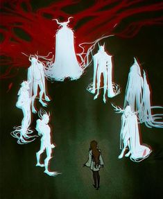 an animated image of people standing in the dark