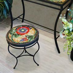 Mosaic Side Tables w/ Curl-Iron Accents Iron Side Table, Grout Sealer, Mosaic Furniture, Mosaic Tile Art, Iron Accents, Aluminum Siding, Mosaic Pieces, Mosaic Table, Mosaic Garden