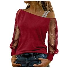 Women's Casual Skew Collar Gauze Patchwork Long Sleeve Solid Color Blouse T Shirt Tops Features: 1.Material: Polyester,Soft and Comfortable 2.Features: Long sleeve, Daily, Fashion Style. 3.Soft, stretchy, breathable fabric provides exceptional comfort and durability. 4.It will be perfect to pair with pants, leggings or jeans for a casual yet trendy look, suitable for spring, autumn or winter. 5.Package Content: 1 x Women's top Product information: Season: Spring Autumn Winter Summer Gender: Wome Sparkle Clothes, Cold Shoulder Lace, Oversize Women, Top Shirt Women, Streetwear Tshirt, Mesh Long Sleeve, Spring Tops, Women's T Shirts, Off Shoulder Tops