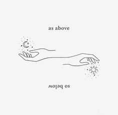 two hands reaching for each other with the words as above and below them, against a white background