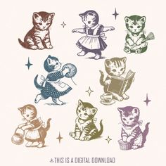 this is a digital image of several kittens in different colors and sizes, with the caption'this is a digital download