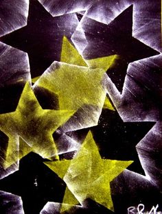 some yellow stars on a black and white background