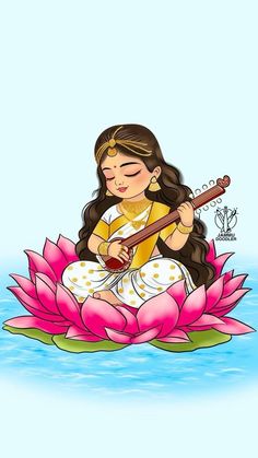 Baby Saraswati Goddess, Lakshmi Drawing Art, Beautiful God Drawing, Navratri Devi Rangoli, Ma Saraswati Drawing, Cute Saraswati Goddess, Ma Saraswati Images, Hinduism Drawing, Cute God Images