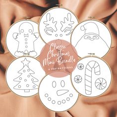 the christmas mini bundle is shown in white and has hand drawn designs on it, along with an orange satin background