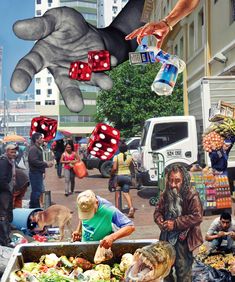 an image of people playing with dices in the street