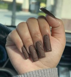 Brown Nail, Brown Acrylic, Work Nails, Short Square Acrylic Nails, Dope Nail Designs, Unique Acrylic Nails, Cinnamon Spice, Bold Patterns