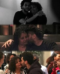 the collage shows two people hugging each other