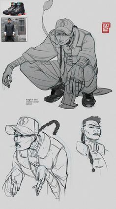 some sketches of people in different poses