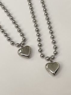 Silver Puffed Heart Ball Chain Stainless Steel Heart Pendant - Etsy Heart Shaped Ball Chain Necklace For Valentine's Day, Heart-shaped Ball Chain Necklace For Valentine's Day, Silver Heart Jewelry With Ball Chain, Silver Heart-shaped Ball Chain Jewelry, Valentine's Day Gift Ball Chain Necklace, Heart-shaped Ball Chain Necklace Gift, Heart Shaped Ball Chain Necklace For Gift, Bubble Heart, Heart 3d