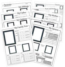 four printable worksheets with the words my siblings, my children and my family tree