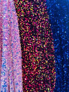 three different colored sequins are on display