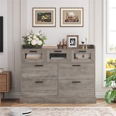 a living room scene with focus on the dresser