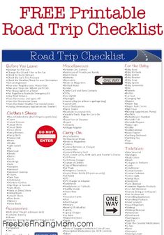 a road trip checklist with the text free printable road trip checklist